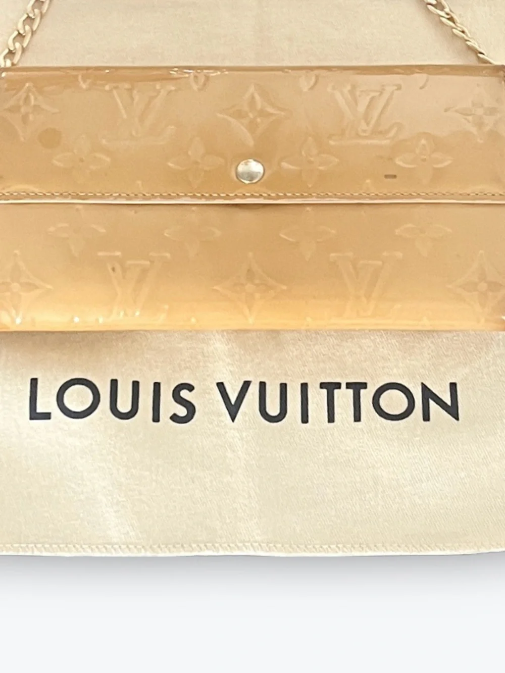 Louis Vuitton Gold Yellow Vernis Long Wallet with Gold Chain